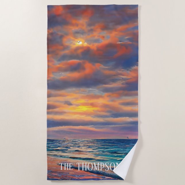 Tropical Clear Ocean Sunset Beach Beach Towel (Front)