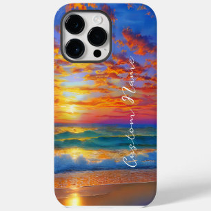 Tropical Clear Ocean Sunset with Personalized Name iPhone 14 Pro Max Case