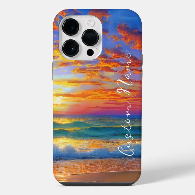Tropical Clear Ocean Sunset with Personalized Name iPhone Case (Back)