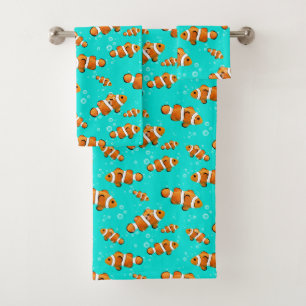Tropical Clownfish & Bubbles Pattern Bath Towel Set