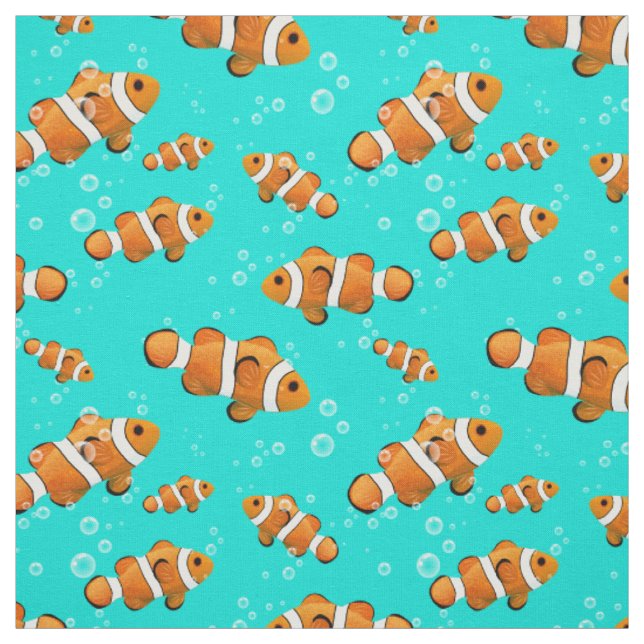 Tropical Clownfish & Bubbles Pattern Fabric (Swatch)