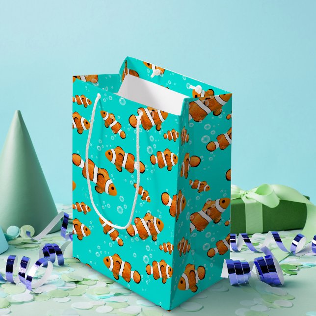 Tropical Clownfish & Bubbles Pattern Medium Gift Bag (Tropical Clownfish Gift Bag)