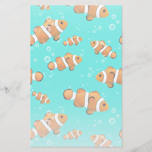 Tropical Clownfish & Bubbles Pattern Stationery (Front)