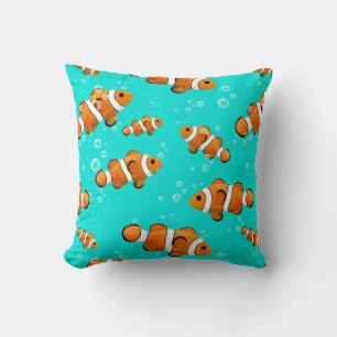 Tropical Clownfish & Bubbles Pattern Throw Pillow