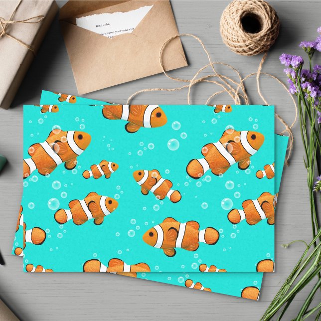 Tropical Clownfish & Bubbles Pattern Tissue Paper (Clownfish Pattern Tissue Paper)