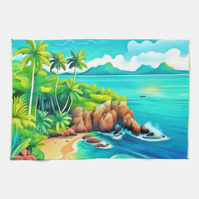 Tropical Coast Bliss Design Kitchen Towel (Horizontal)