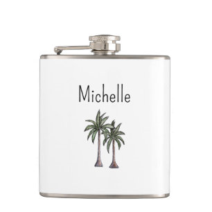 Tropical Coastal Beach Palm Trees Simple  Hip Flask