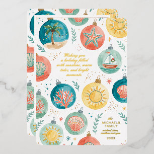 Tropical Coastal Beach Pattern Christmas Foil Holiday Card