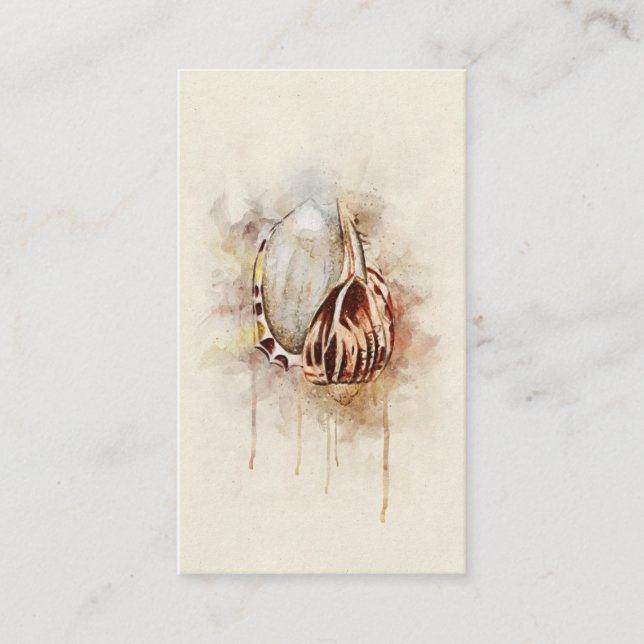 Tropical Coastal Beach Sea Shell Watercolor Business Card (Front)