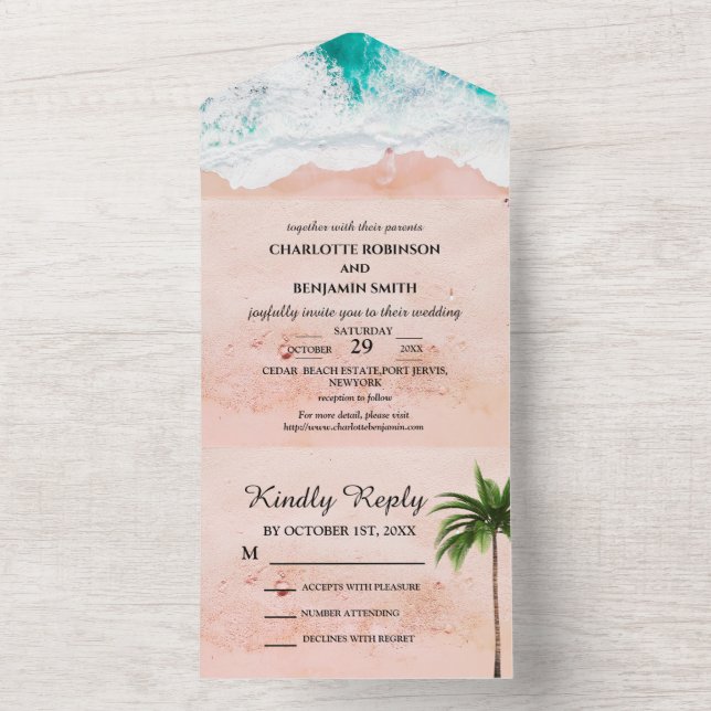 Tropical Coastal Beach Themed Wedding All In One Invitation (Inside)