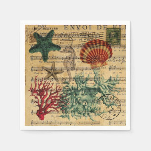 tropical coastal coral seashells seahorse napkin