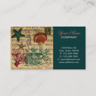 tropical coastal coral seashells seahorse starfish business card