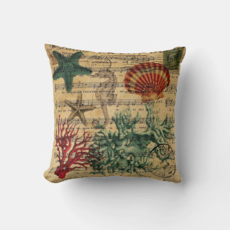 tropical coastal coral seashells seahorse throw pillow