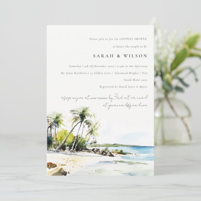 Tropical Coastal Destination Couples Shower Invitation (Standing Front)