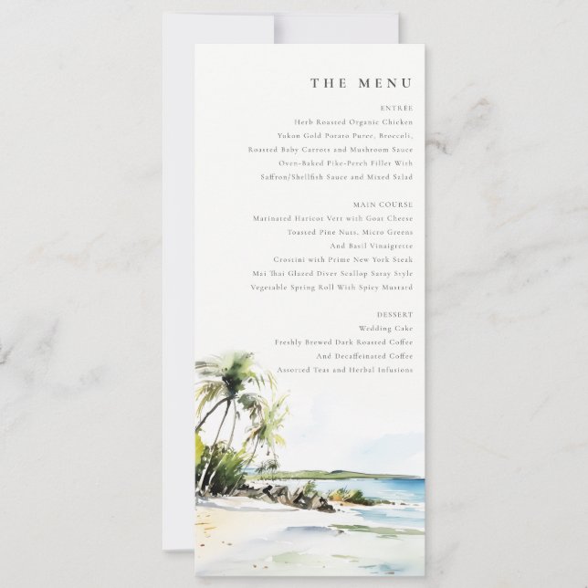 Tropical Coastal Destination Wedding Menu Card (Front)