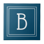 Tropical Coastal Monogrammed Ocean Blue & White Tile<br><div class="desc">Modern & Stylish personalized monogram added to decorative chic simple updated decorative tile in tropical coastal Ocean Blue and white. Great gift idea! Easily customize with design tool to make it your own! Contact me at beachpausedesigns@gmail.com if you need help or have questions with this or any of our designs....</div>
