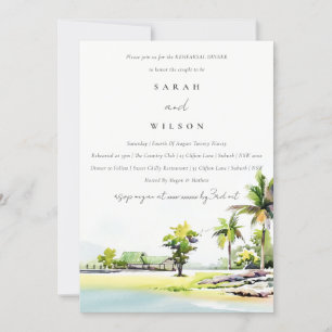 Tropical Coastal Palm Tree Rehearsal Dinner Invite