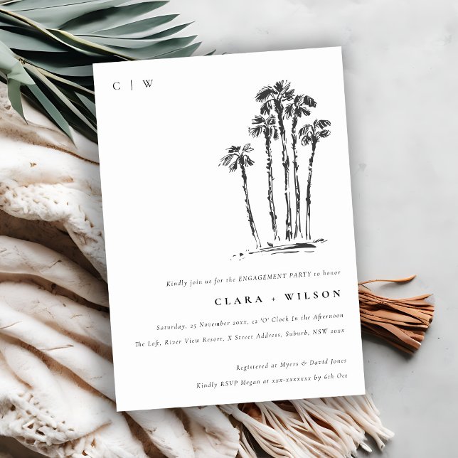 Tropical Coastal Palm Tree Sketch Engagement Invitation (Creator Uploaded)