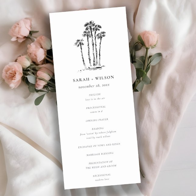 Tropical Coastal Palm Tree Sketch Wedding Program (Creator Uploaded)