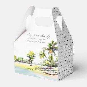 Tropical Coastal Palm Trees Watercolor Wedding Favor Box