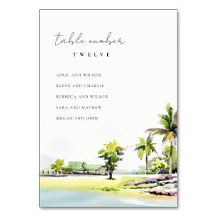 Tropical Coastal Palm Trees Wedding Seating Chart Table Number