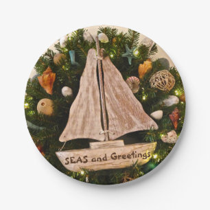 Tropical Coastal 'SEAS and Greetings' Christmas Paper Plate