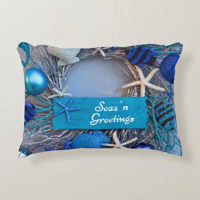 Tropical Coastal Seashell Holiday Christmas Accent Pillow (Front)