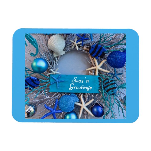 Tropical Coastal Seashell Holiday Christmas Magnet (Horizontal)