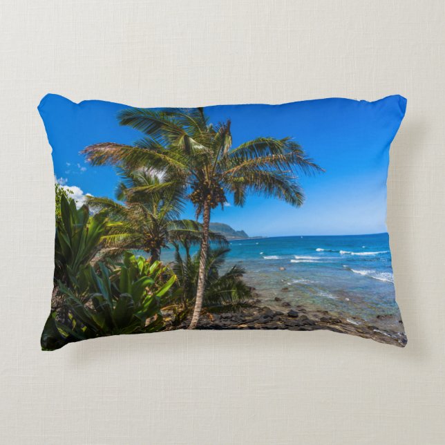 Tropical coastline decorative pillow (Front)