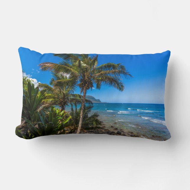 Tropical coastline lumbar pillow (Front)