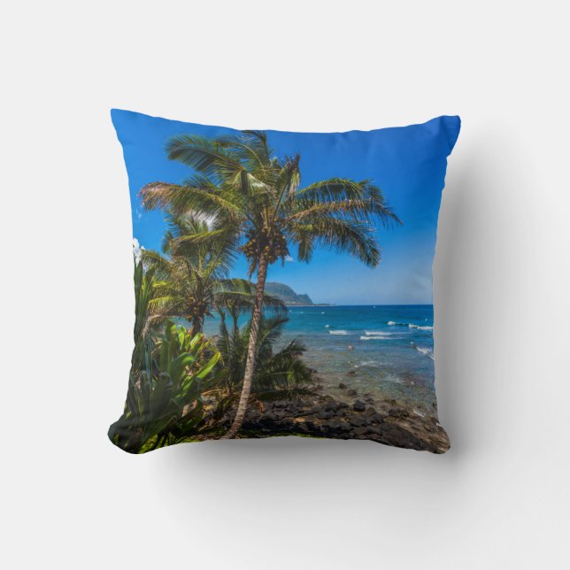 Tropical coastline throw pillow (Front)