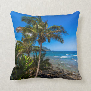 Tropical coastline throw pillow