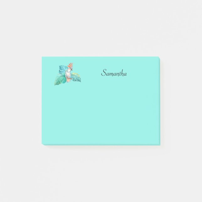 Tropical Cockatoo Parrot Personalized 4x3 Post-it Notes (Front)