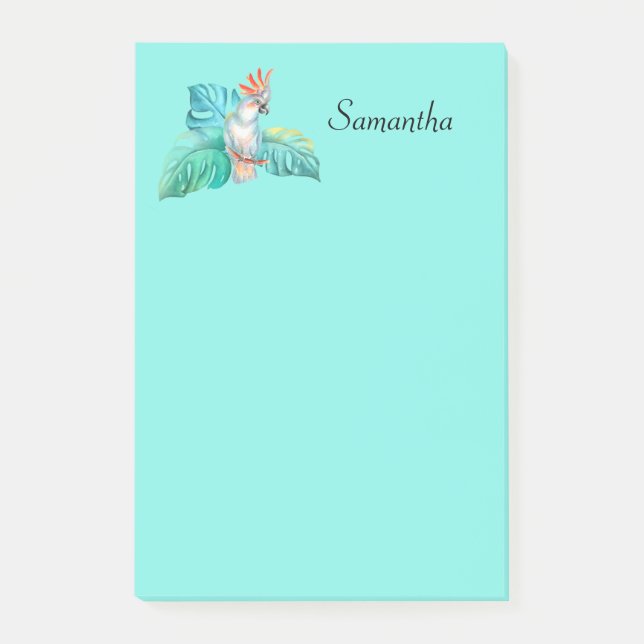 Tropical Cockatoo Parrot Personalized 4x6 Post-it Notes (Front)