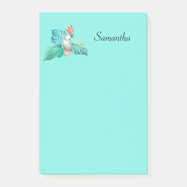 Tropical Cockatoo Parrot Personalized 4x6  Post-it Notes (Front)