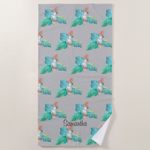 Tropical Cockatoo Parrot Personalized Beach Towel