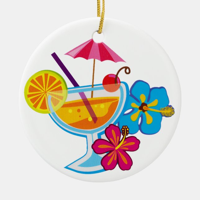 Tropical Cocktail Ceramic Ornament (Front)