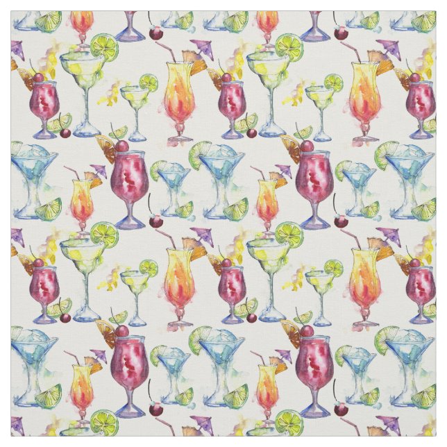 Tropical Cocktail Fun Watercolor pattern Fabric (Swatch)