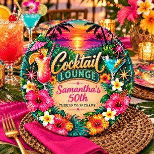 Tropical Cocktail Lounge 50th Birthday Paper Plate