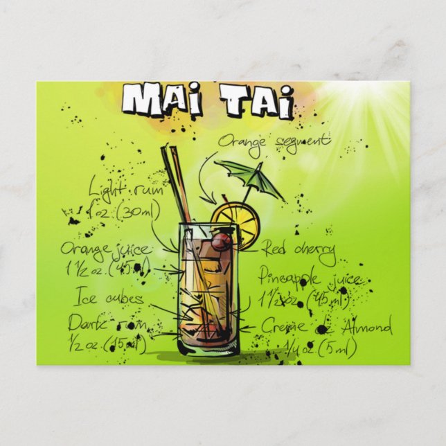 Tropical Cocktail Recipe Postcard (Front)