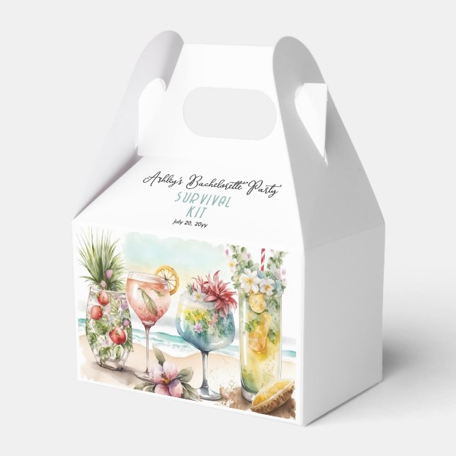 Tropical Cocktails Bachelorette Party Survival Kit Favor Box (Front Side)