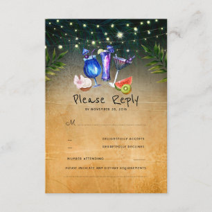 Tropical Cocktails Beach Wedding RSVP Card