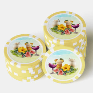 Tropical Cocktails Hawaiian Flowers big Leaves Poker Chips