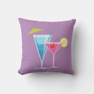 Tropical Cocktails Pillow on Purple - Outdoor