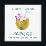 Tropical Coconut Cruise Ship Wedding Favour Magnet<br><div class="desc">Fun coconut cocktail design wedding favour magnets for couples who get married on a cruise ship. Customize with your names,  wedding date and the ship's name.</div>