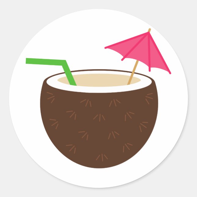 Tropical Coconut Drink Classic Round Sticker (Front)