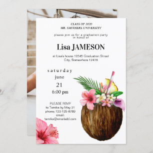 Tropical Coconut Gradauation w/ Photo Invitation
