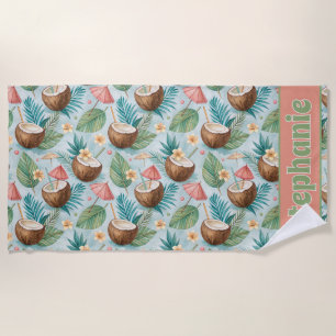 Tropical Coconut & Palm Leaf Beach Design Towel