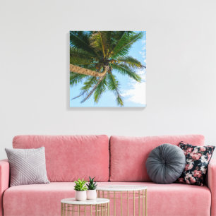 Tropical Coconut Palm Tree Under Blue Sky Canvas Print