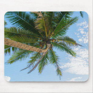 Tropical Coconut Palm Tree Under Blue Sky Mouse Pad
